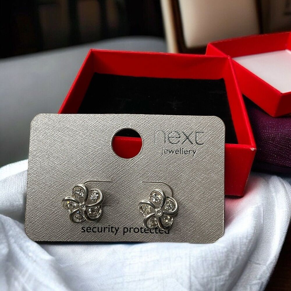 New‎ with tags Next Silver Clear Diamante Stud Flowers Earrings Women Small